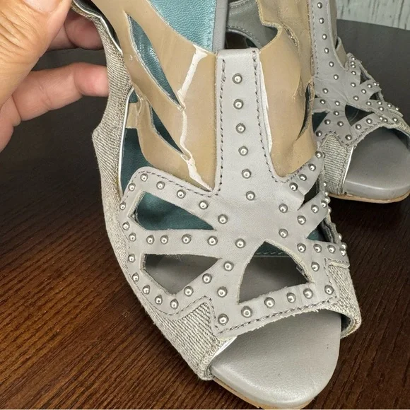 KG KURT GEIGER DENIM, Calf, PATENT Leather Laser Cut Studded heeled Sandals 37 - Picture 14 of 16